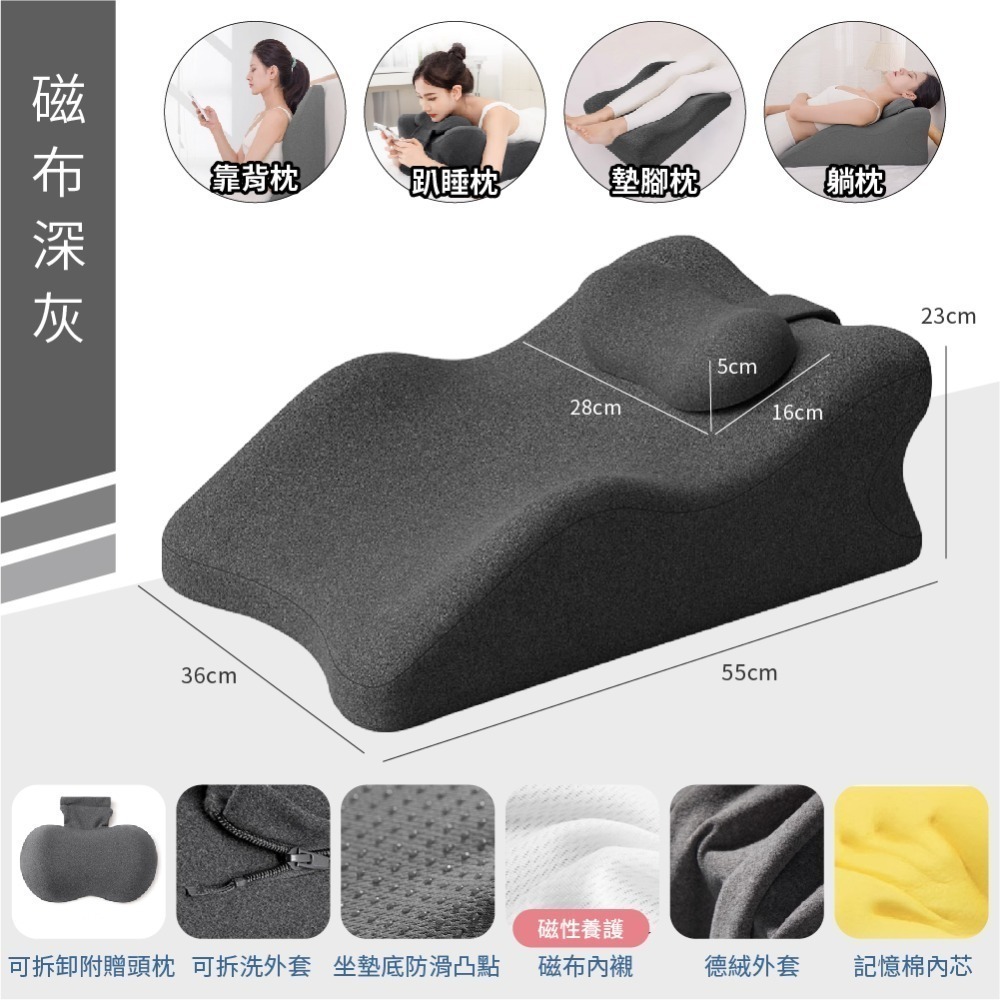 深灰色磁布【附頭枕可拆洗】德絨記憶枕芯