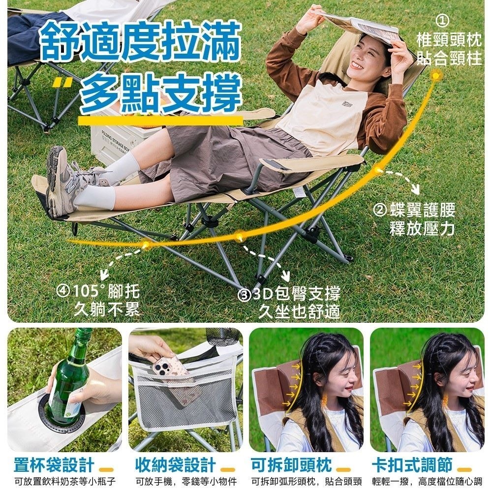 四檔升級 露營椅 戶外折疊 躺椅 月亮椅 折疊椅 躺椅摺疊椅 休閒椅 導演椅 登山椅 沙灘椅-細節圖6