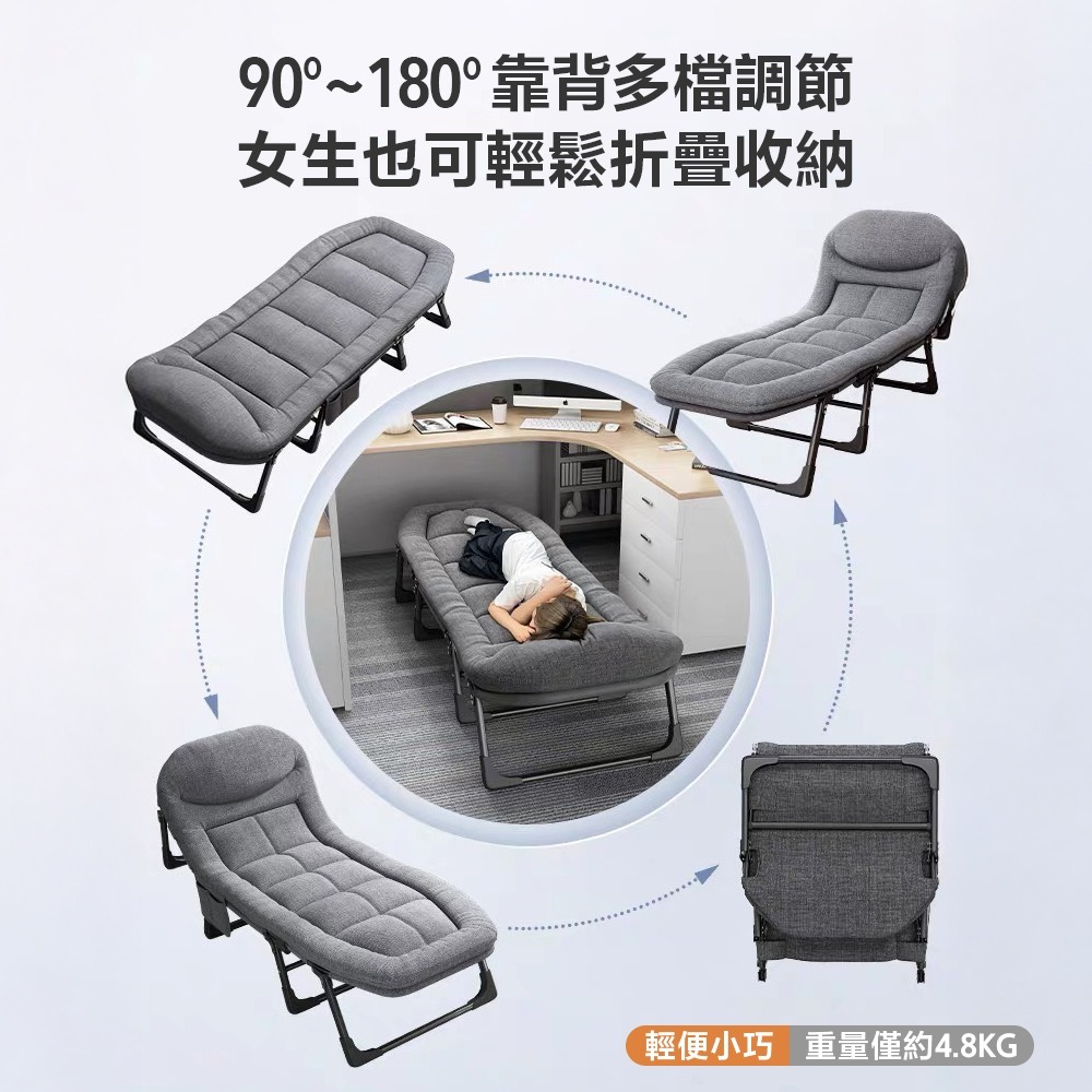 折疊床 六段調節 躺椅摺疊床(190cm床墊 午休床 露營折疊床 行軍床 看護床)-細節圖9