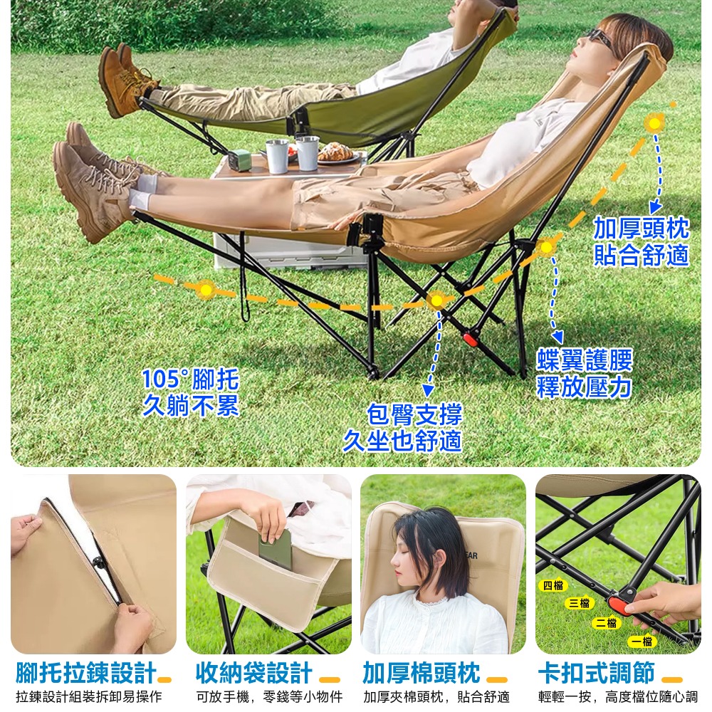 四擋調節 高背月亮椅 戶外摺疊椅  露營椅 折疊椅 戶外椅 摺疊椅 休閒椅 導演椅 登山椅 沙灘椅-細節圖5