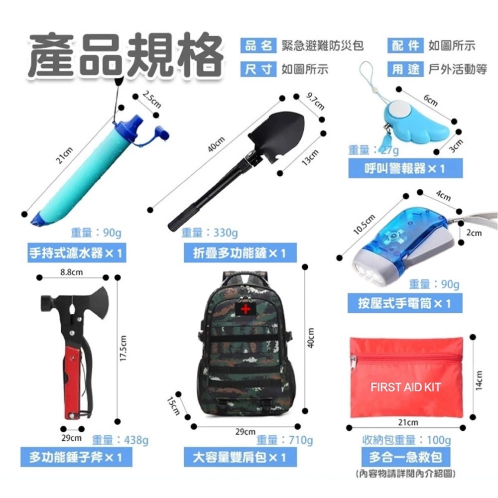 緊急避難包 防災包 登山急救包(求生包 防災包 救護包 急救毯 地震包)-細節圖11