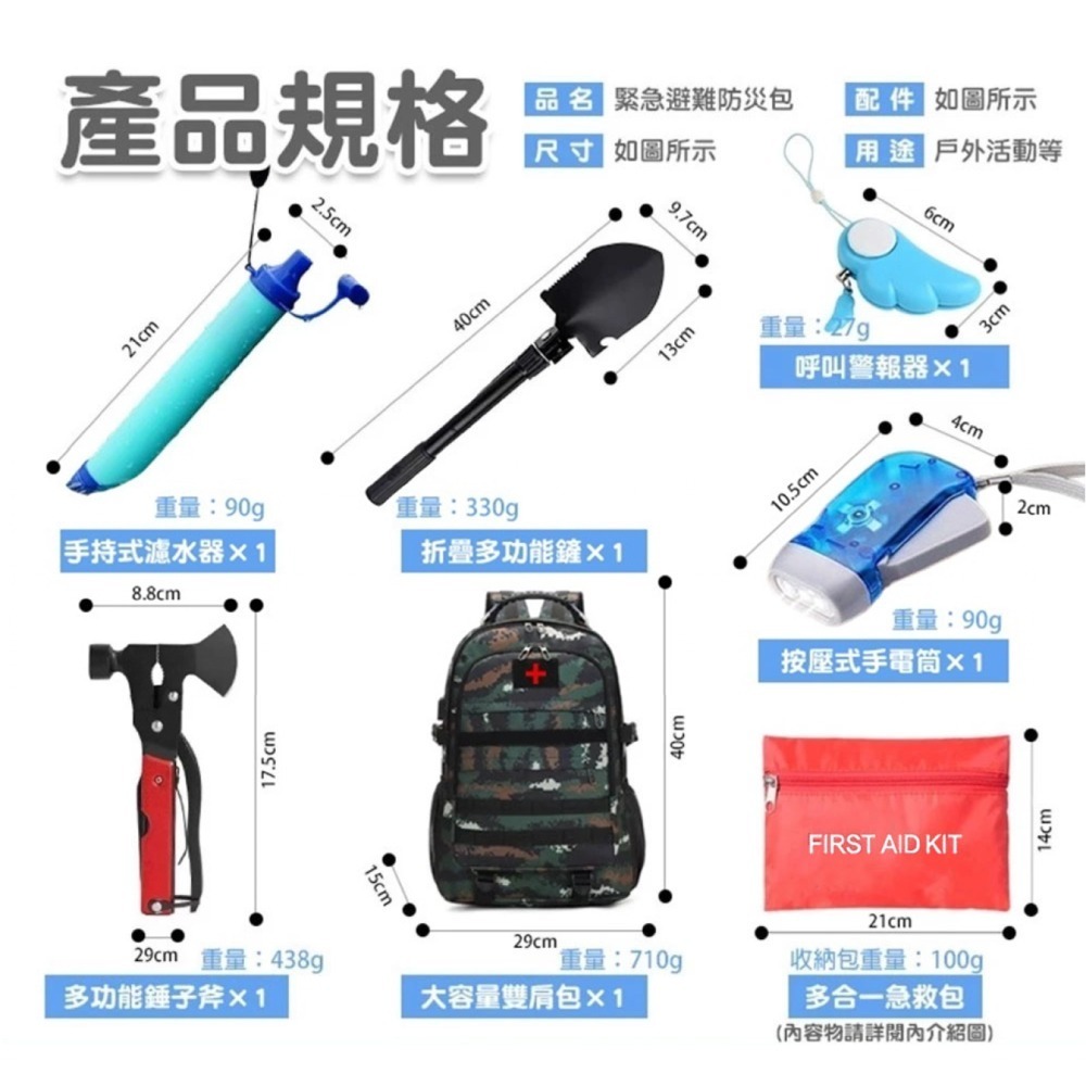 緊急避難包 防災包 登山急救包(求生包 防災包 救護包 急救毯 地震包)-細節圖11