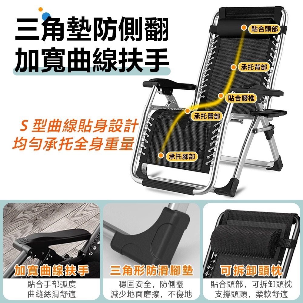 折疊躺椅 免運 方管加粗款 躺椅 送杯架枕頭 透氣 休閒躺椅 摺疊躺椅 摺疊椅 涼椅 午睡躺椅  折疊椅-細節圖5
