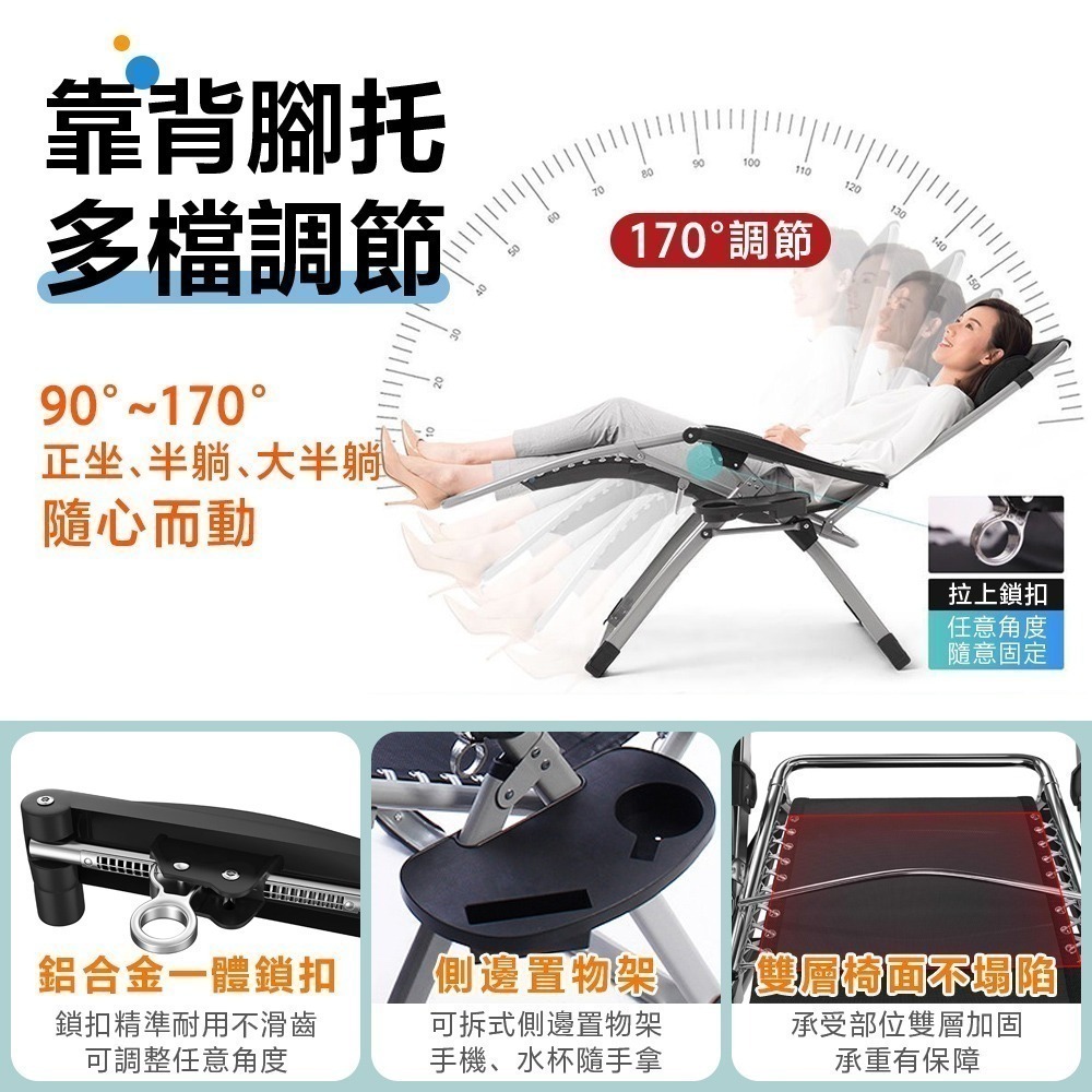 折疊躺椅 免運 方管加粗款 躺椅 送杯架枕頭 透氣 休閒躺椅 摺疊躺椅 摺疊椅 涼椅 午睡躺椅  折疊椅-細節圖4