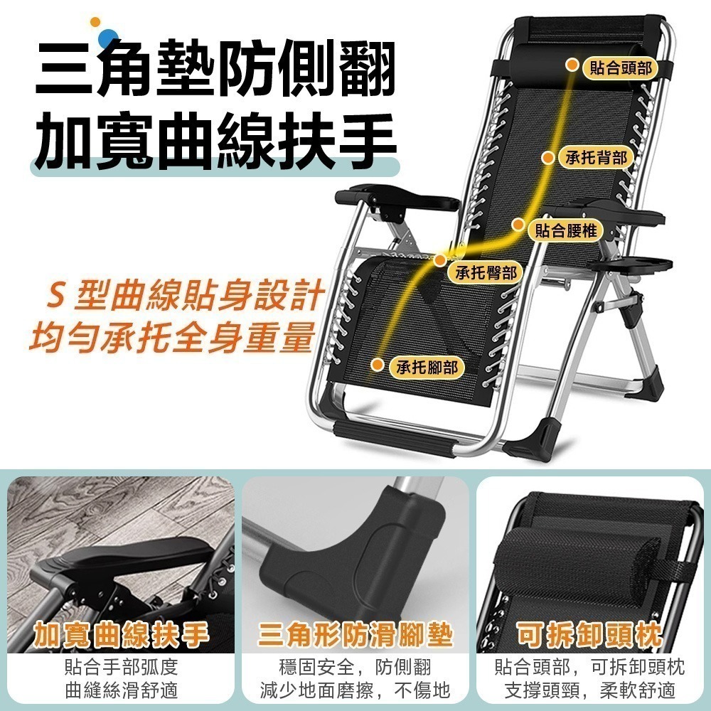 折疊躺椅 免運 方管加粗款 躺椅 送杯架枕頭 透氣 休閒躺椅 摺疊躺椅 摺疊椅 涼椅 午睡躺椅  折疊椅-細節圖5