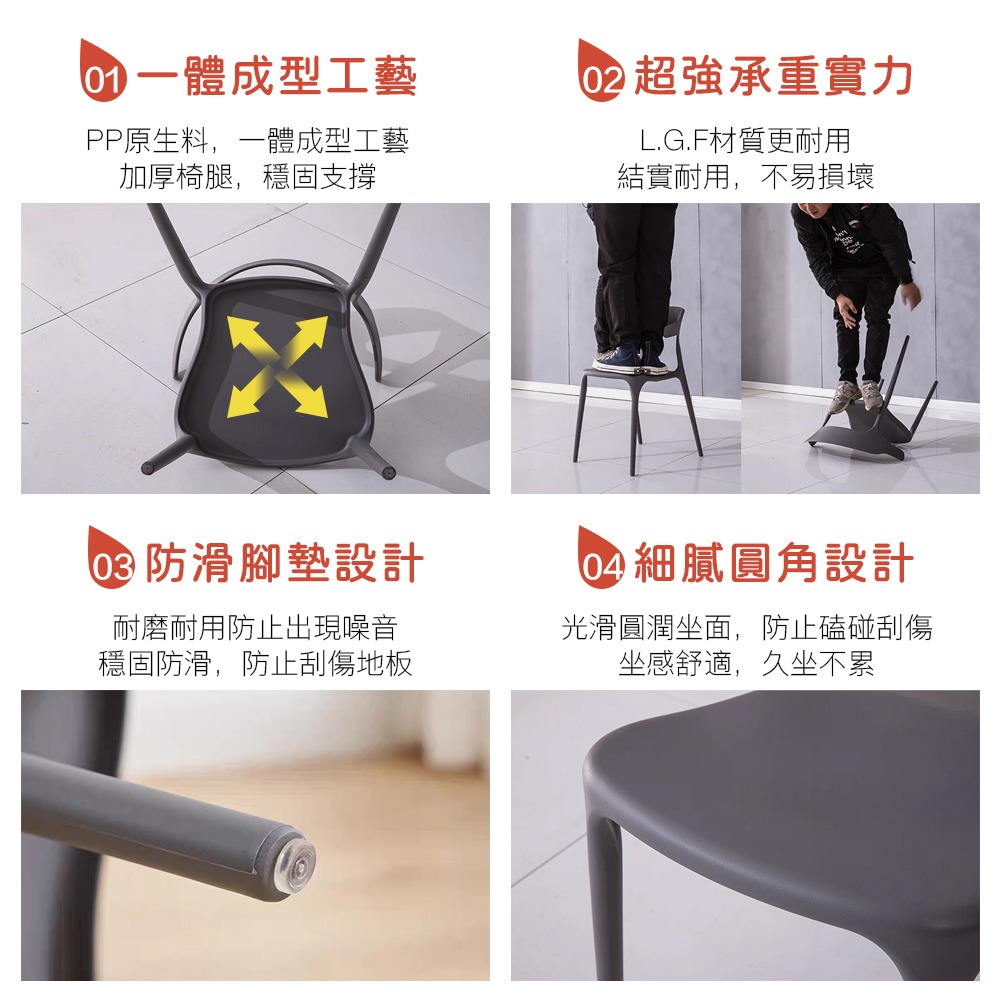 餐椅 加固牛角餐椅 椅子 一體式牛角椅 休閒椅 靠背椅 餐桌椅 塑膠椅-細節圖4