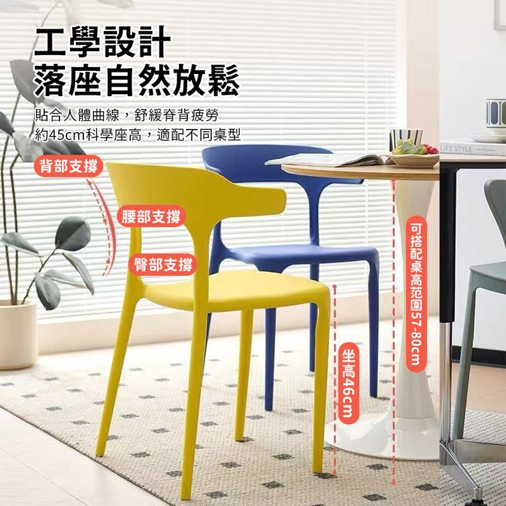 餐椅 加固牛角餐椅 椅子 一體式牛角椅 休閒椅 靠背椅 餐桌椅 塑膠椅-細節圖3