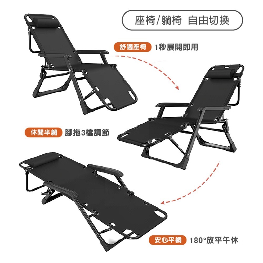 折疊躺椅 折疊床  躺椅折疊床 附頭枕(雙方管 躺椅 午睡床 折疊椅 摺疊床)-細節圖5