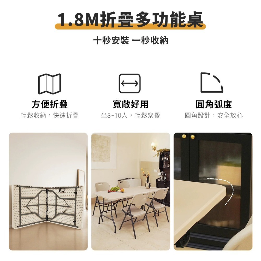 折疊桌 手提折疊露營桌 180x76 (摺疊桌 餐桌 露營桌 會議桌 書桌 辦公桌 戶外桌 擺攤桌)-細節圖4