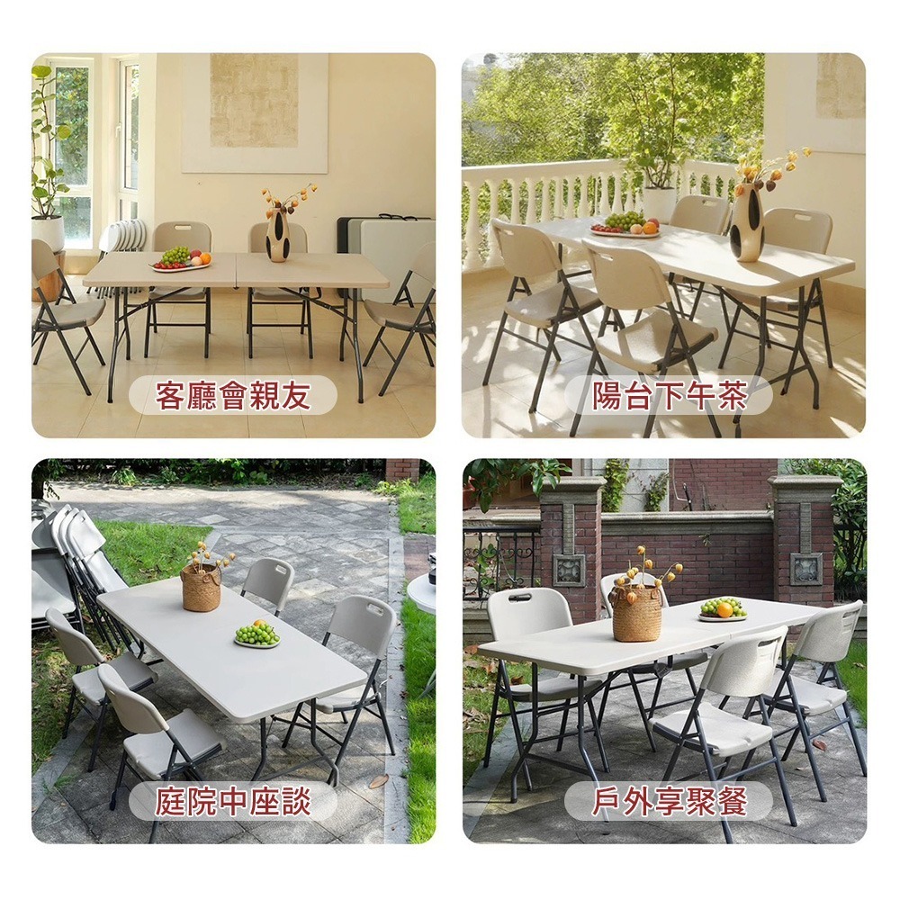 折疊桌 手提折疊露營桌 180x76 (摺疊桌 餐桌 露營桌 會議桌 書桌 辦公桌 戶外桌 擺攤桌)-細節圖7