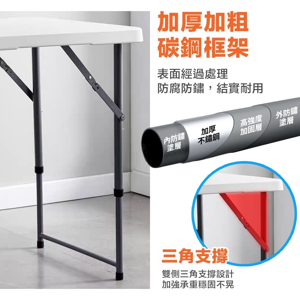 折疊桌 手提折疊露營桌 180x76 (摺疊桌 餐桌 露營桌 會議桌 書桌 辦公桌 戶外桌 擺攤桌)-細節圖9