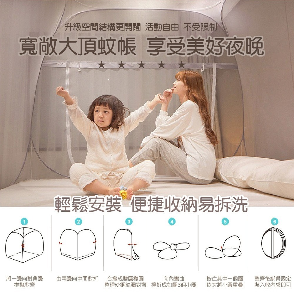 大方頂蚊帳 免安裝蚊帳 折疊蚊帳 單人蚊帳 蚊帳 宿舍蚊帳 蒙古包蚊帳 嬰兒蚊帳 摺疊蚊帳 雙人蚊帳-細節圖6
