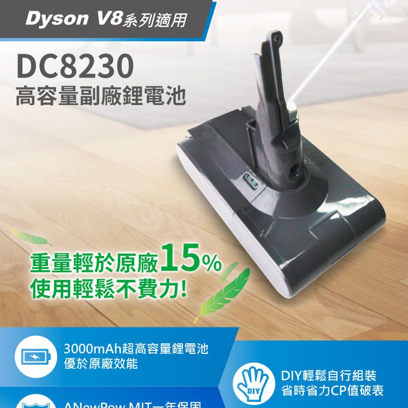 【ANewPow】Dyson V8 DC8230 3000mah 副廠鋰電池(前置濾網+後置濾網)-細節圖2