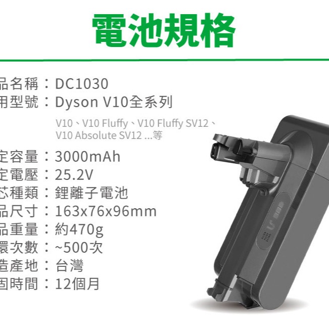 【ANewPow】Dyson V10 DC1030 3000mah 副廠鋰電池(後置濾網)-細節圖6
