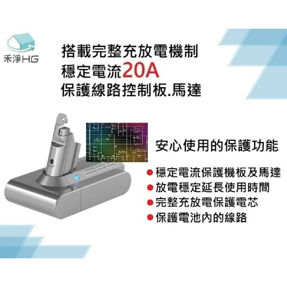 【禾淨家用HG】Dyson戴森 適用V6系列 DC6300 3000mAh 副廠吸塵器配件 鋰電池(前置+後置濾網)-細節圖3