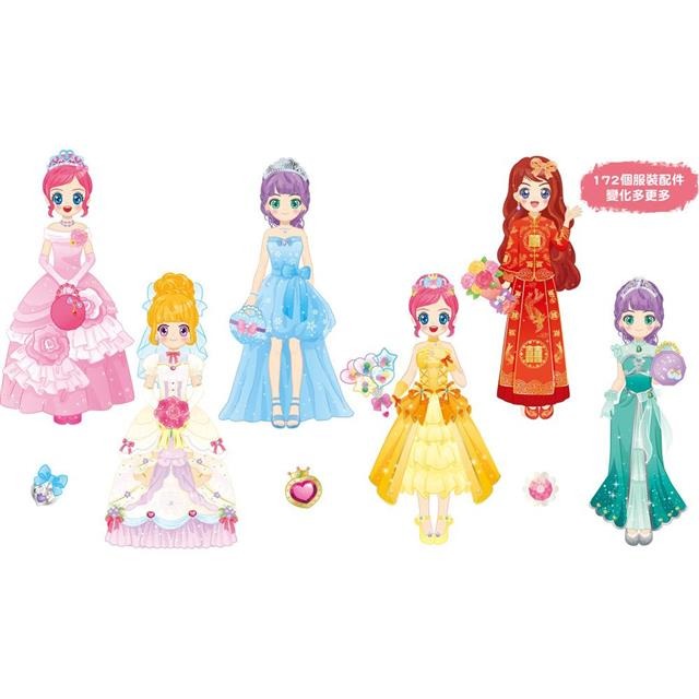 【樂在生活館】双美 超華麗的新娘浪漫婚禮 換裝磁鐵盒（內含新娘新郎立體人偶4個+服裝配件磁鐵172個+夢幻婚禮舞台1個）-細節圖3