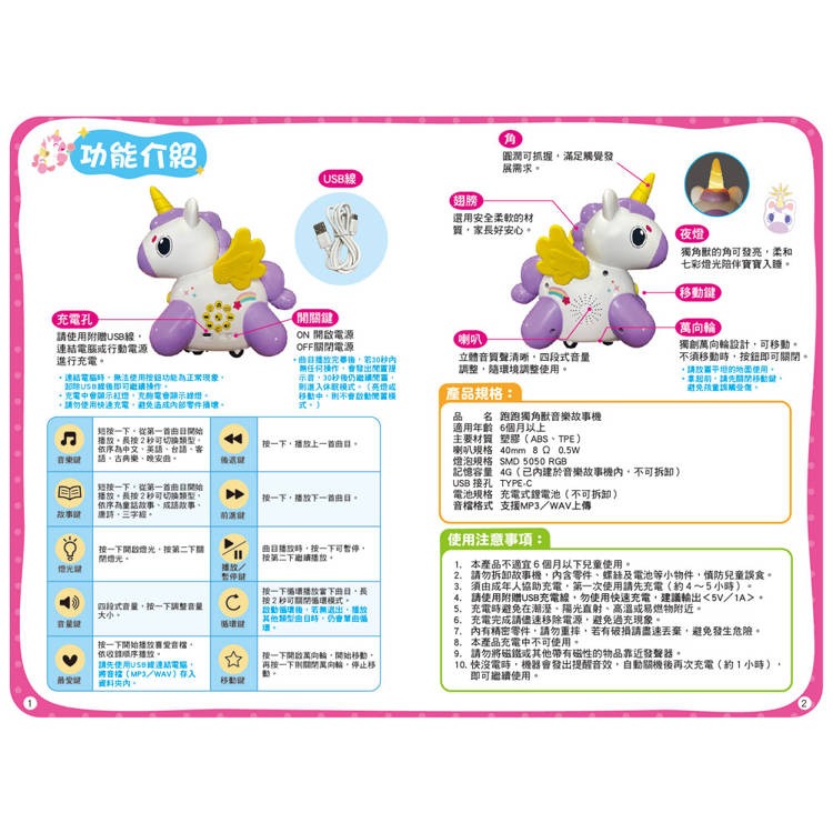【樂在生活館】双美 跑跑獨角獸音樂故事機（內含108首兒歌+90篇故事+25首晚安曲+40首唐詩+1首三字經）-細節圖3