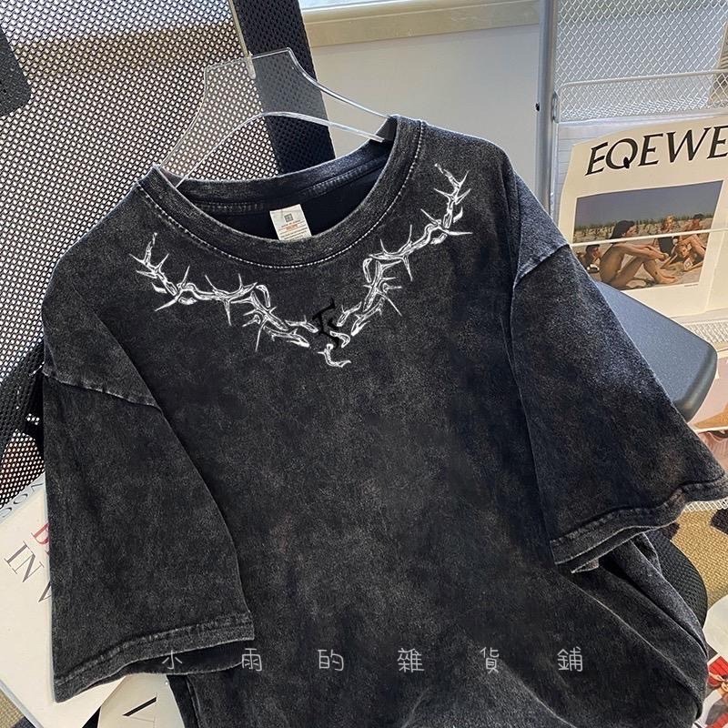 洗舊純棉230克後包領情侶上衣-細節圖2