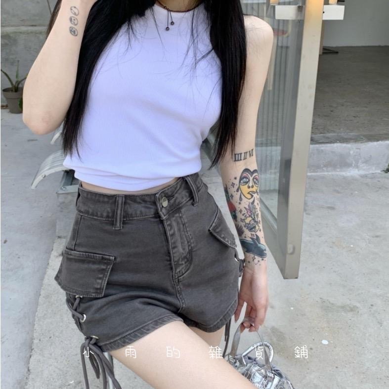 辣妹設計抽繩超短顯瘦A字牛仔-細節圖2