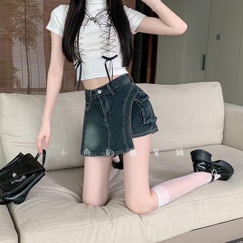 復古牛仔設計高腰a字包臀防走光裙褲-細節圖5