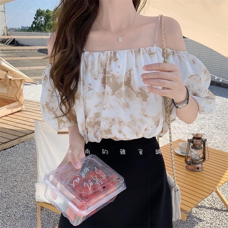 甜美碎花減齡寬松一字肩襯衫-細節圖3