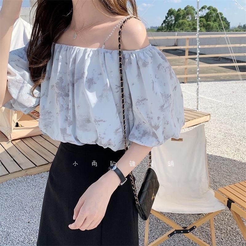 甜美碎花減齡寬松一字肩襯衫-細節圖5