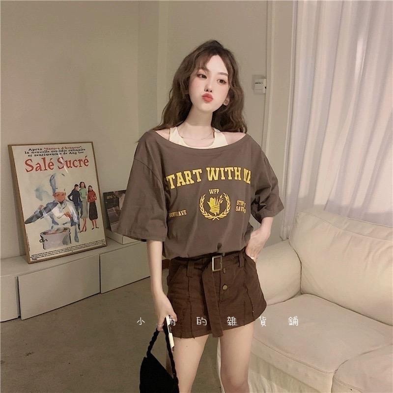 短款露肩假兩件寬松設計感小眾上衣-細節圖4