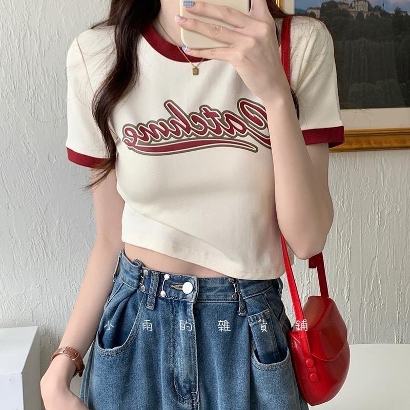 92棉8氨綸美式復古短款短袖t恤-細節圖4