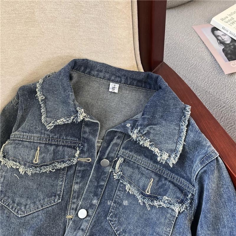 韓版港味氛圍感流蘇設計復古牛仔外套-細節圖2