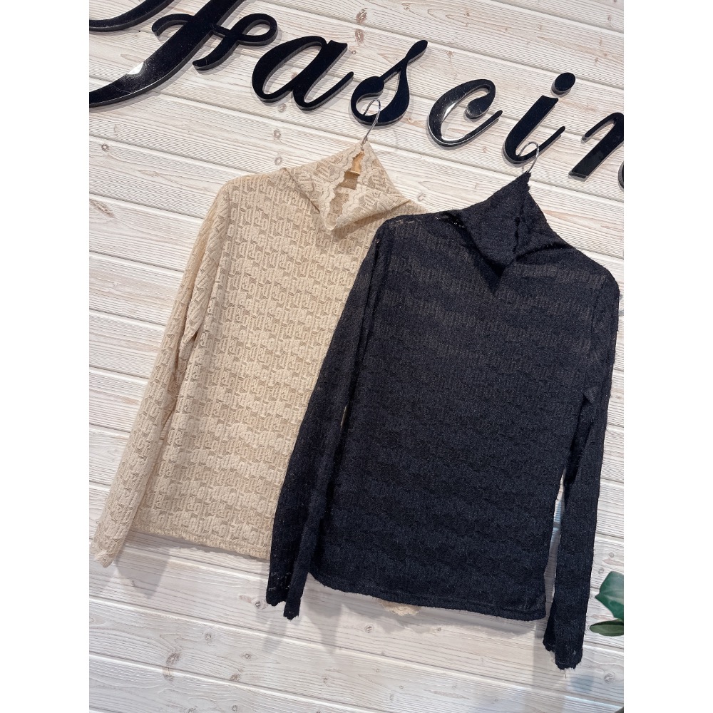 ▫️高領蕾絲內搭上衣 𝚌𝚘𝚕𝚘𝚛  黑/可可-細節圖2