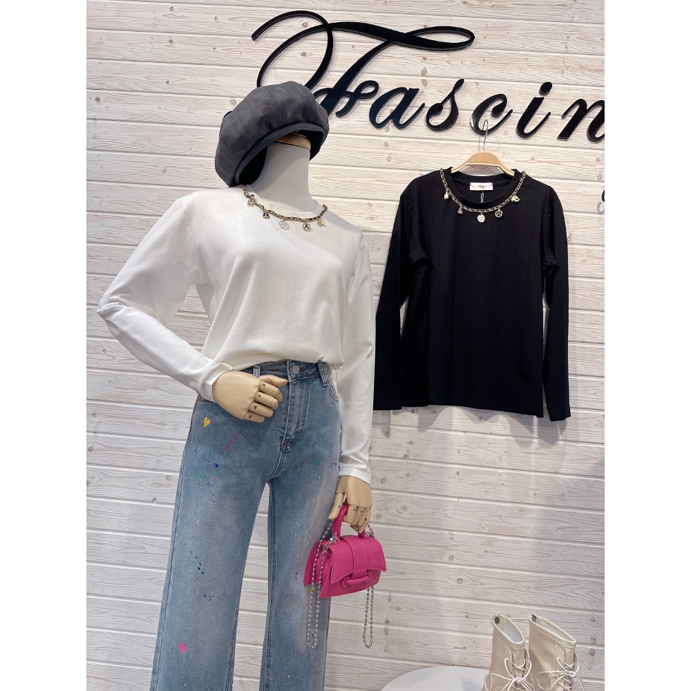 ▫️小香領金鏈萊卡棉T    𝚌𝚘𝚕𝚘𝚛  白-細節圖2