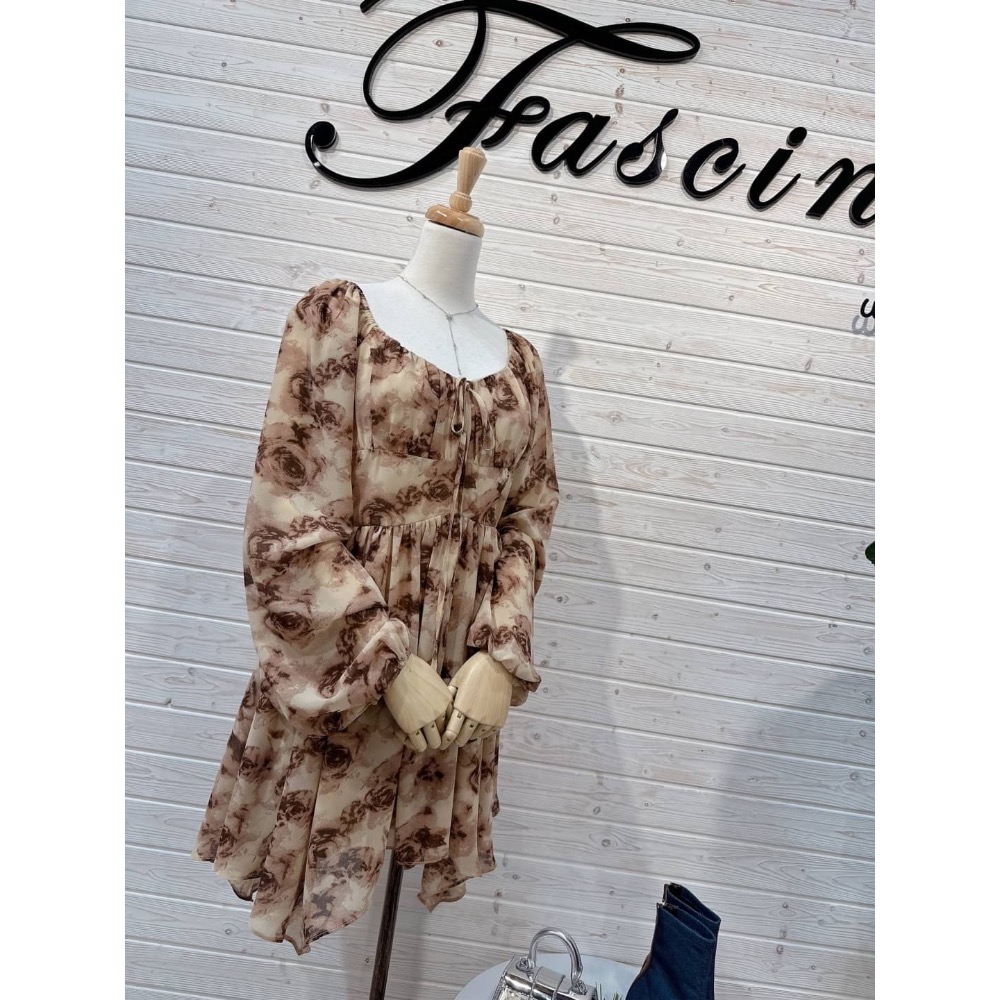 ▫️復古花雪紡短洋裝-細節圖2