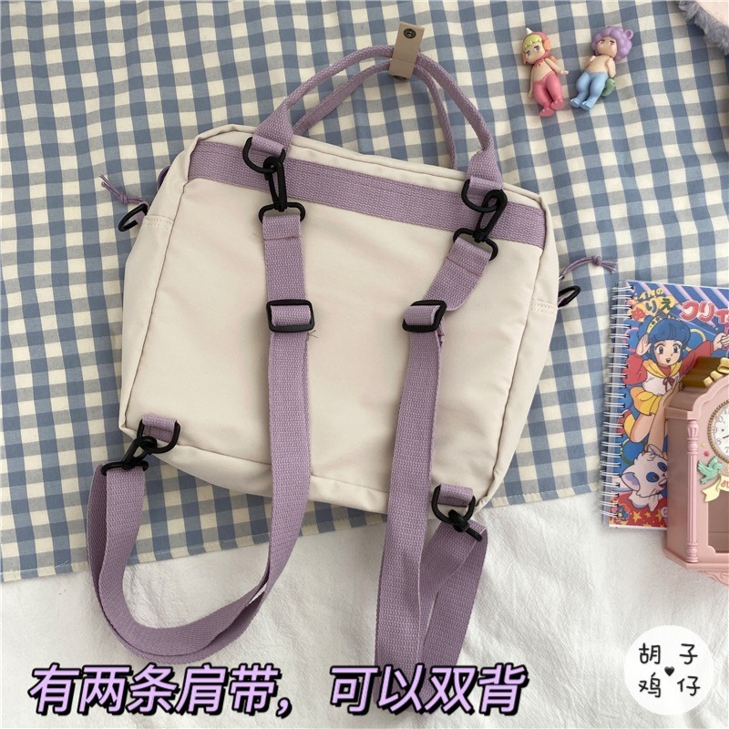 [現貨] 日系原宿學院風側背/肩背兩用包包 - 深藍色-細節圖6