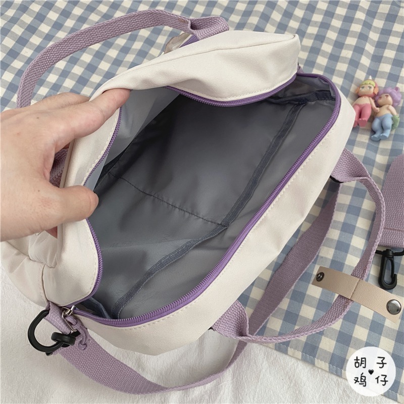 [現貨] 日系原宿學院風側背/肩背兩用包包 - 深藍色-細節圖7