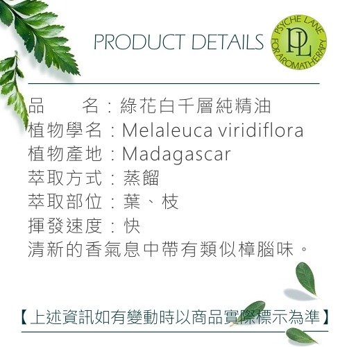 PL 綠花白千層純精油 10-250ml。Niaouli。Psyche Lane-細節圖3