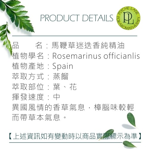 PL 馬鞭草迷迭香純精油 10-250ml。Rosemary Verbenone。Psyche Lane-細節圖3