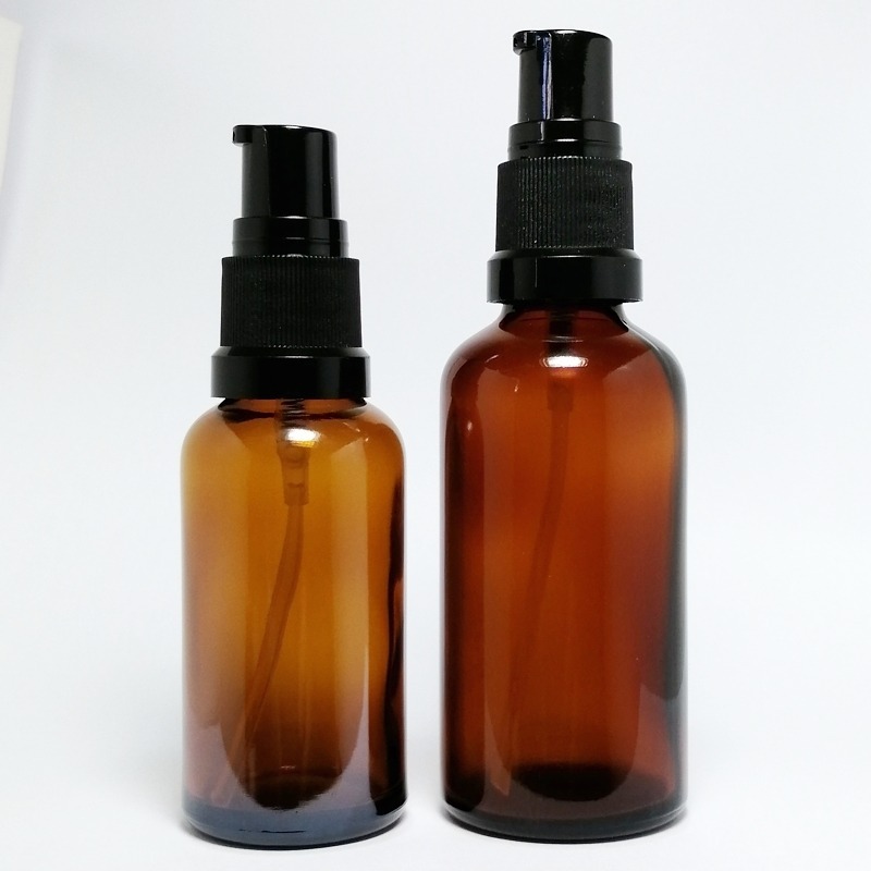 茶色玻璃標準壓瓶。5-100ml。按壓泵頭含蓋。花草堂-細節圖2
