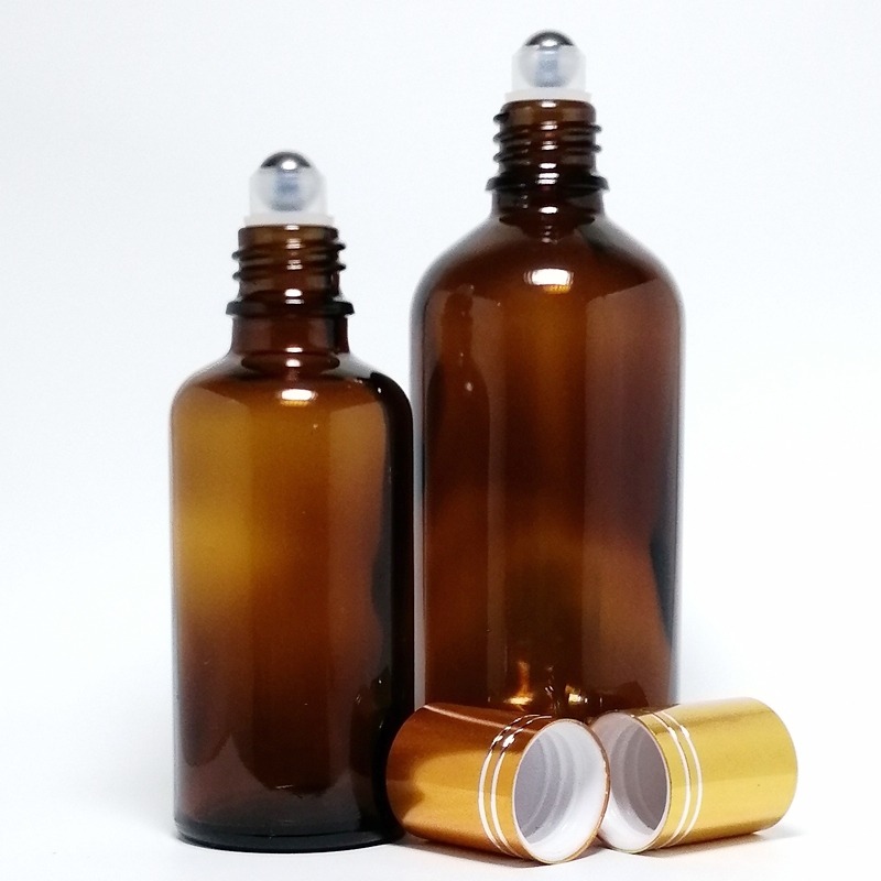 茶色玻璃滾珠空瓶。5-100ml。金色鋁蓋+不鏽鋼滾珠頭。花草堂-細節圖6