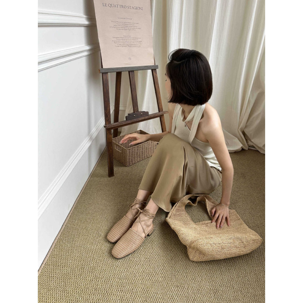 超適合妳的度假風格♘366-1草編兩穿平底綁帶涼拖 春夏新款 平底鞋 綁帶鞋 涼鞋 草編拖鞋-細節圖2