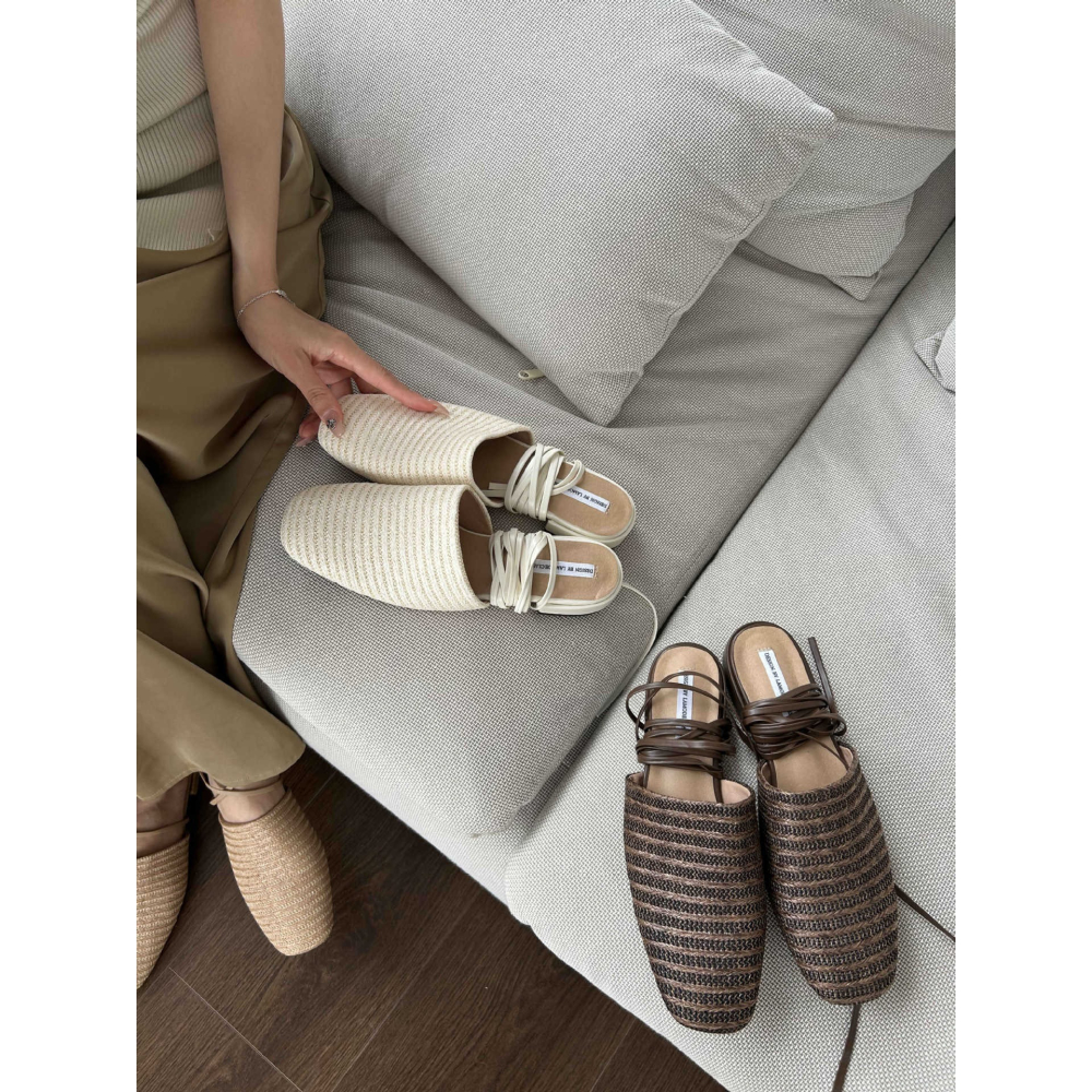 超適合妳的度假風格♘366-1草編兩穿平底綁帶涼拖 春夏新款 平底鞋 綁帶鞋 涼鞋 草編拖鞋-細節圖5