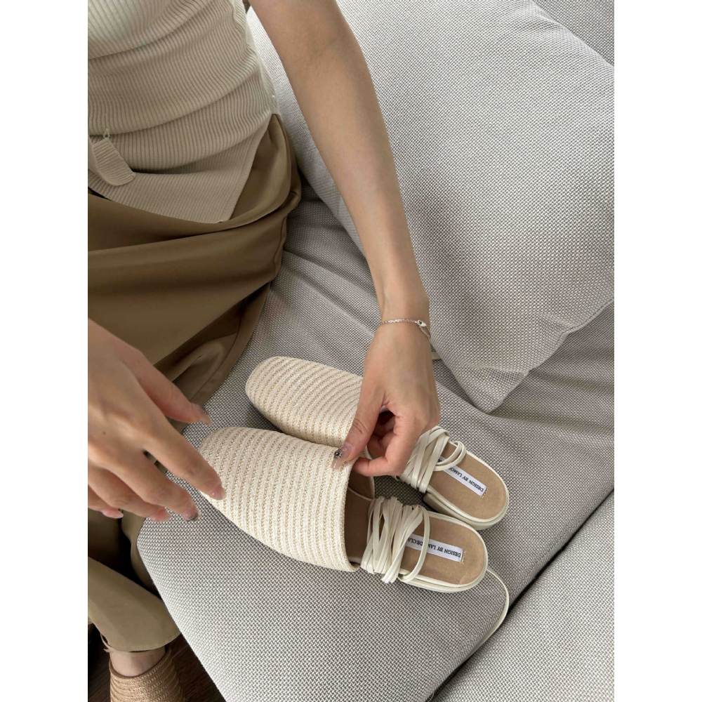 超適合妳的度假風格♘366-1草編兩穿平底綁帶涼拖 春夏新款 平底鞋 綁帶鞋 涼鞋 草編拖鞋-細節圖6