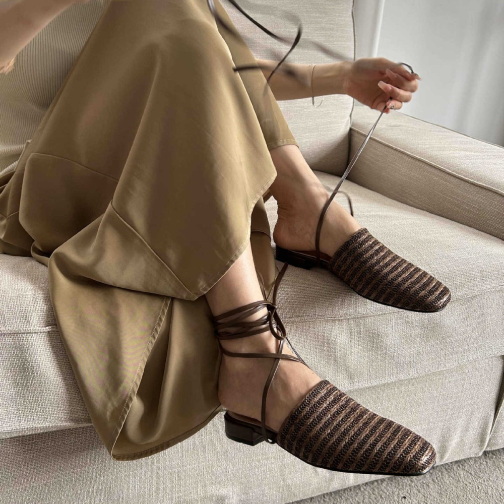 超適合妳的度假風格♘366-1草編兩穿平底綁帶涼拖 春夏新款 平底鞋 綁帶鞋 涼鞋 草編拖鞋-細節圖11