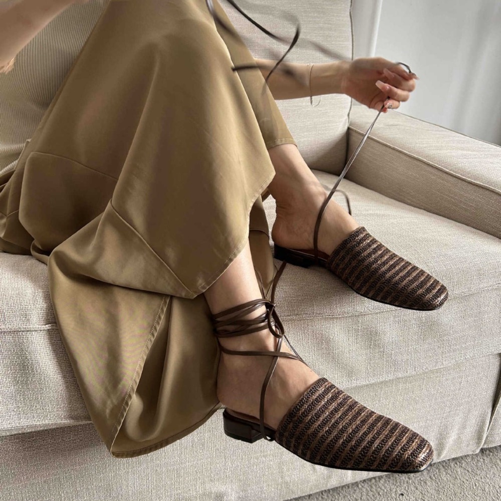 超適合妳的度假風格♘366-1草編兩穿平底綁帶涼拖 春夏新款 平底鞋 綁帶鞋 涼鞋 草編拖鞋-規格圖11