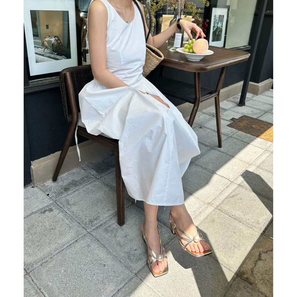 粗跟好穿超好搭配⧮861-1韓國新款珍珠方頭中跟涼鞋 舒適好穿 跟鞋 涼鞋 粗跟鞋 方頭綁帶涼鞋-細節圖2