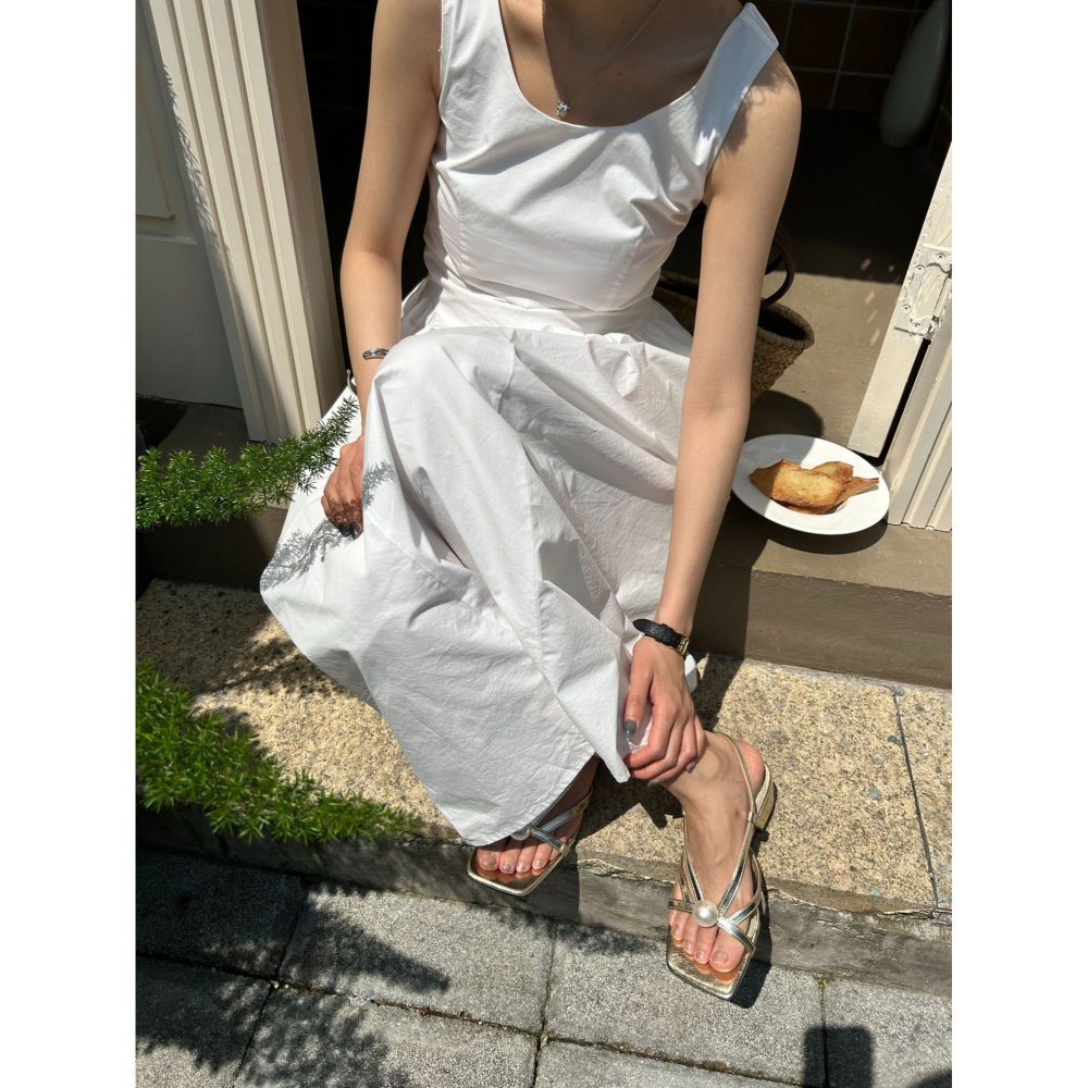 粗跟好穿超好搭配⧮861-1韓國新款珍珠方頭中跟涼鞋 舒適好穿 跟鞋 涼鞋 粗跟鞋 方頭綁帶涼鞋-細節圖3