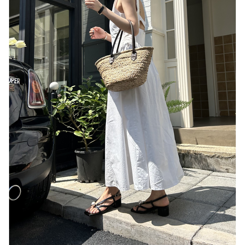 粗跟好穿超好搭配⧮861-1韓國新款珍珠方頭中跟涼鞋 舒適好穿 跟鞋 涼鞋 粗跟鞋 方頭綁帶涼鞋-細節圖5