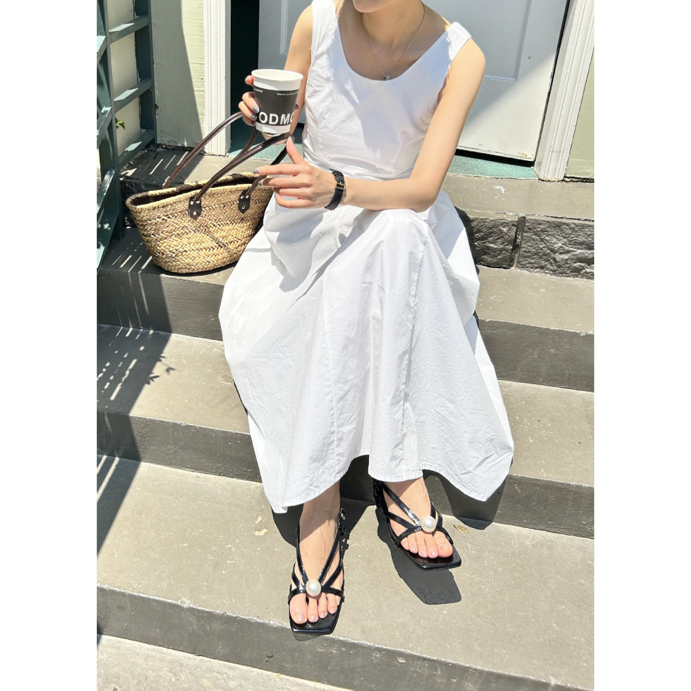 粗跟好穿超好搭配⧮861-1韓國新款珍珠方頭中跟涼鞋 舒適好穿 跟鞋 涼鞋 粗跟鞋 方頭綁帶涼鞋-細節圖8