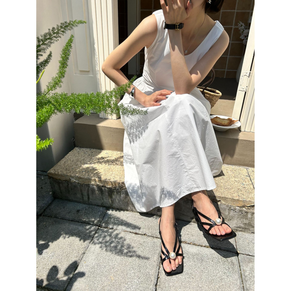 粗跟好穿超好搭配⧮861-1韓國新款珍珠方頭中跟涼鞋 舒適好穿 跟鞋 涼鞋 粗跟鞋 方頭綁帶涼鞋-細節圖10