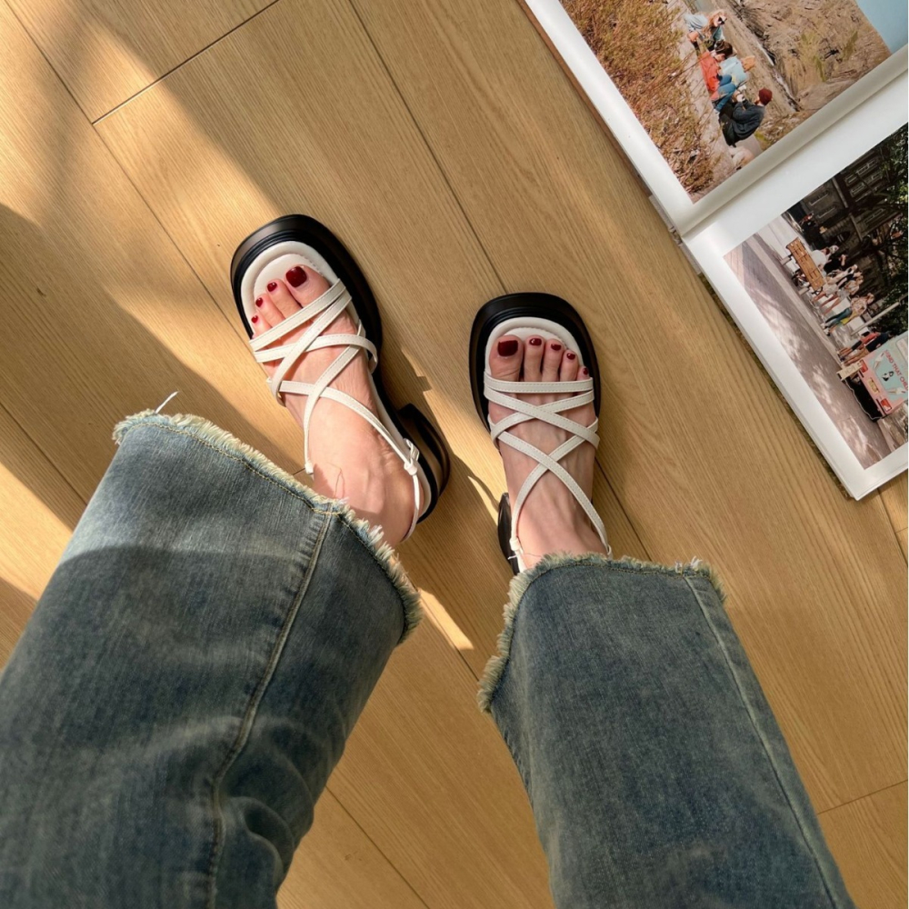 厚底可愛⟕⟕極防滑好穿『H19-1』韓國氣質露趾增高羅馬涼鞋 涼鞋 露趾涼鞋 增高涼鞋 厚底涼鞋-細節圖11