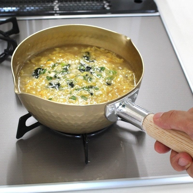 日本製 北陸 HOKUA 小伝具 錘目紋金色雪平鍋 18cm 湯鍋 牛奶鍋 單柄鍋＊db小舖＊-細節圖3